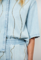 Dante 6 Zofia Embellished Denim Shirt Light Washed Blue
