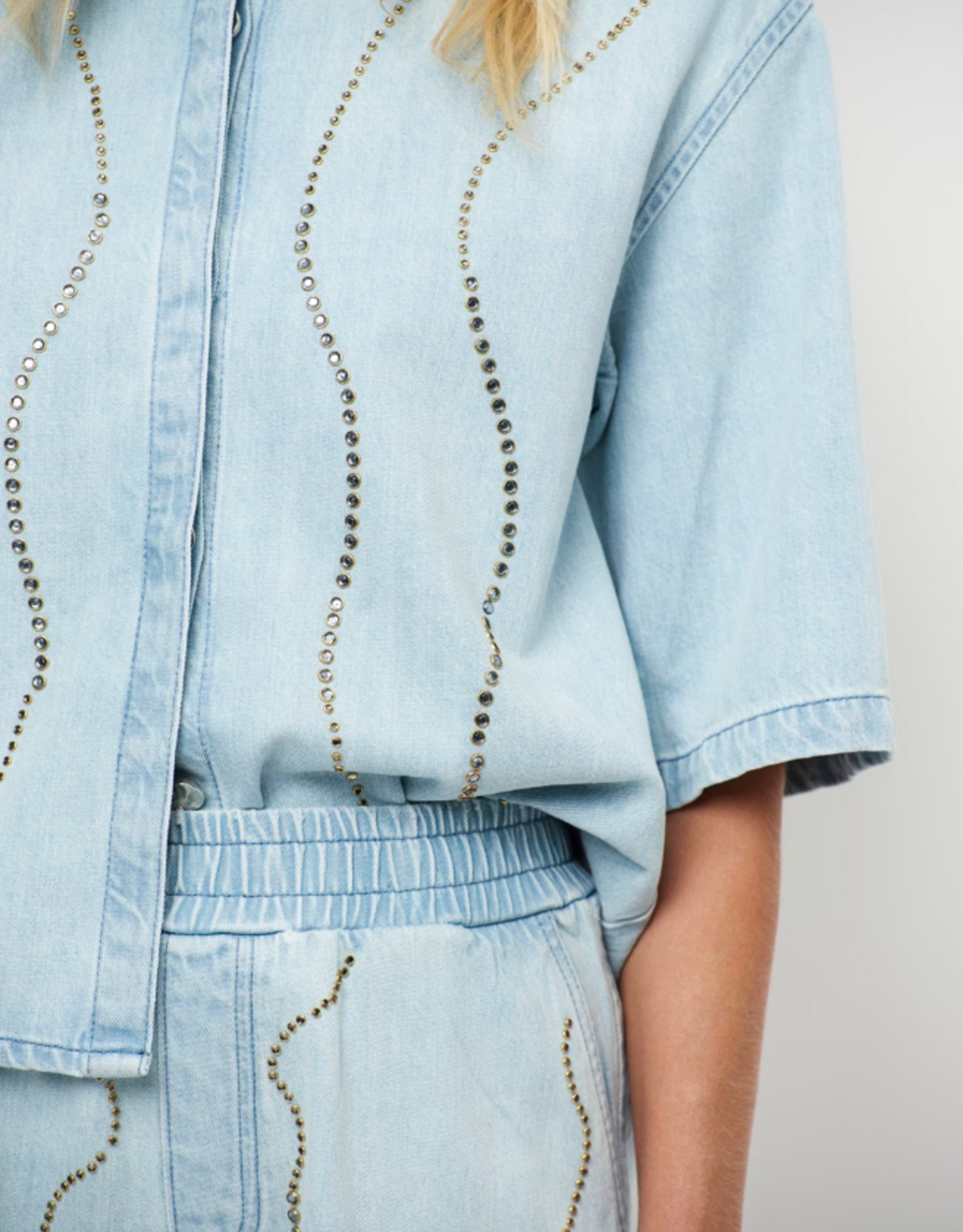 Dante 6 Zofia Embellished Denim Shirt Light Washed Blue