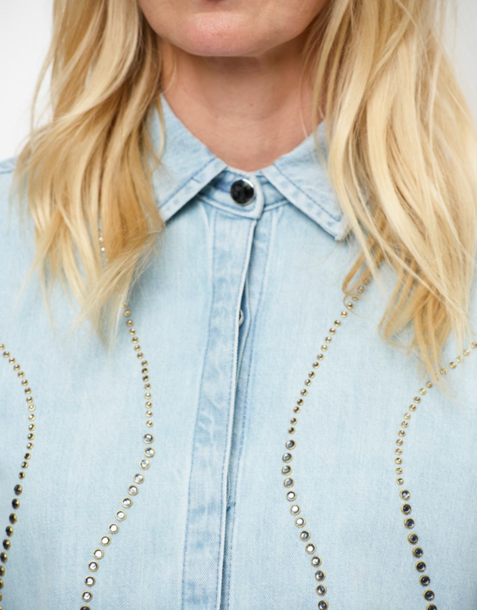 Dante 6 Zofia Embellished Denim Shirt Light Washed Blue