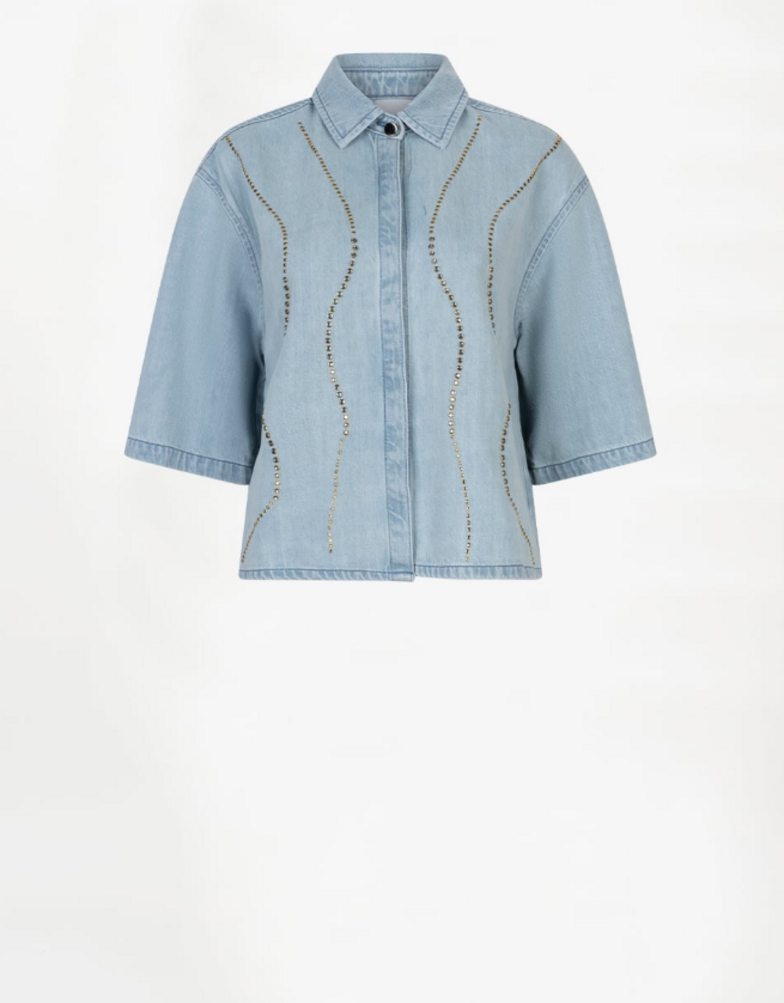 Dante 6 Zofia Embellished Denim Shirt Light Washed Blue