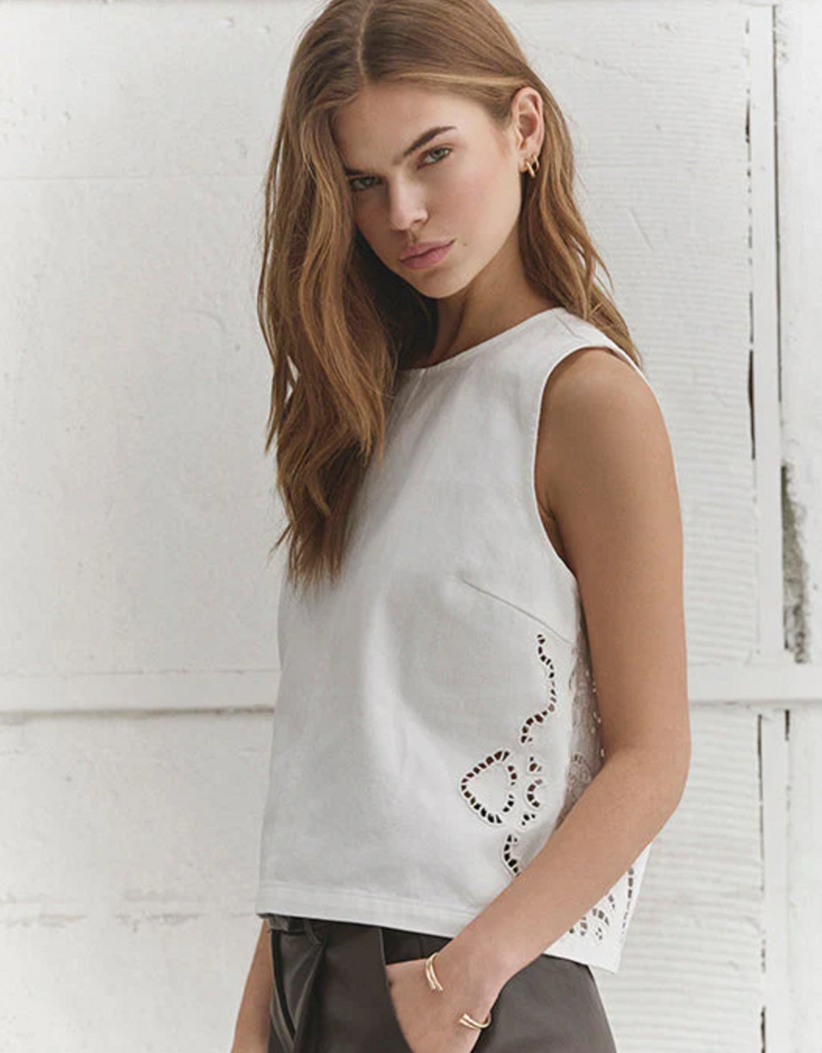 Co'Couture Colette Embroidery Top Off White