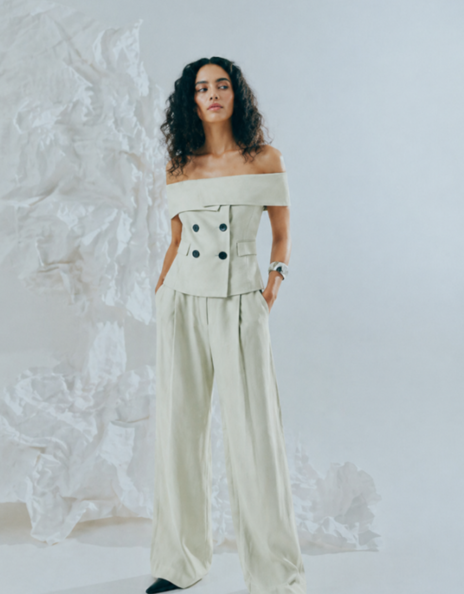 Cph Muse 207825 Ivanna Off Shoulder Waistcoat Green Tint