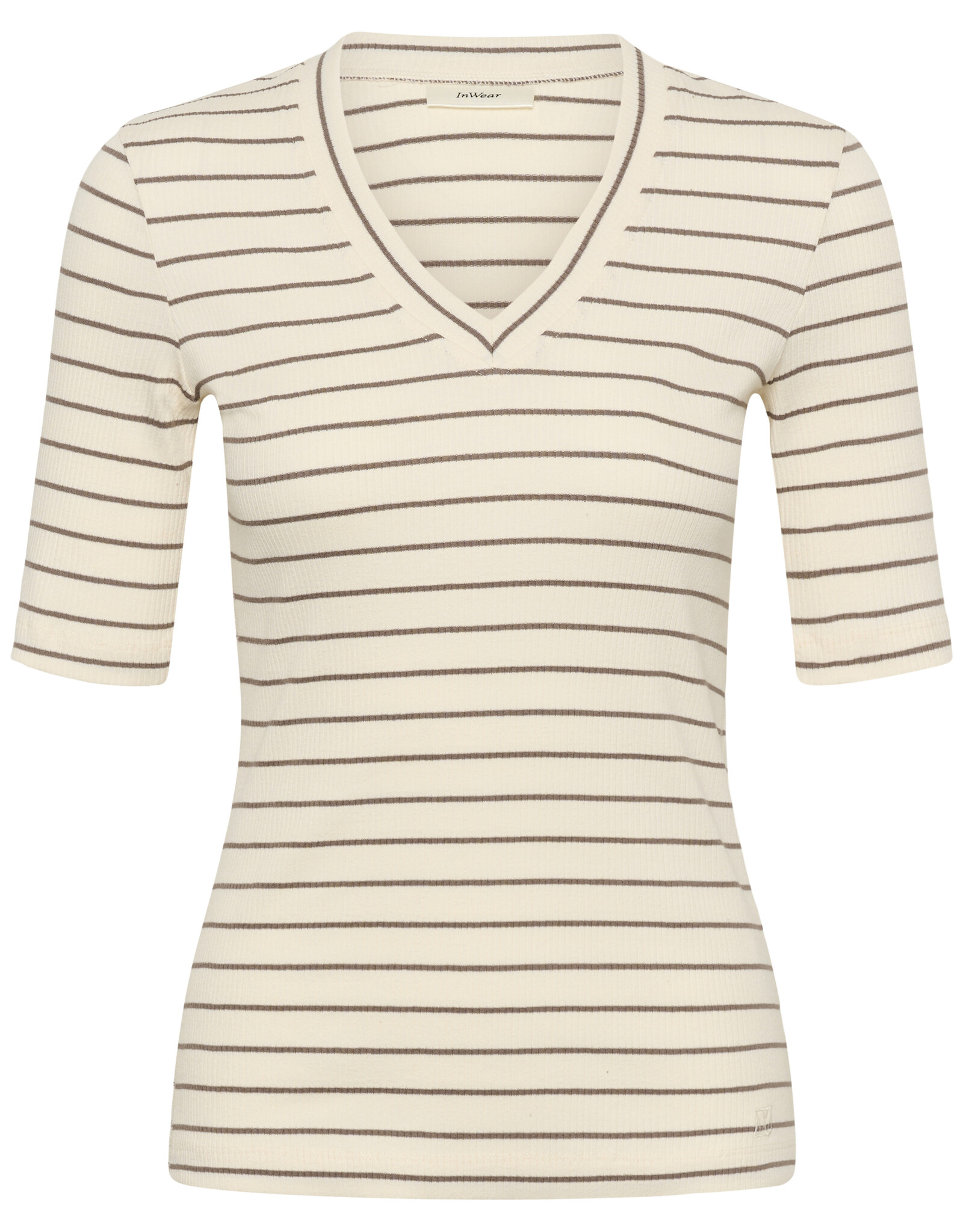 InWear Dagna Striped V T-Shirt Vanilla / Coffee Quartz