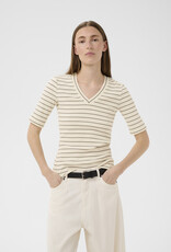 InWear Dagna Striped V T-Shirt Vanilla / Coffee Quartz