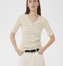 InWear Dagna Striped V T-Shirt Vanilla / Coffee Quartz