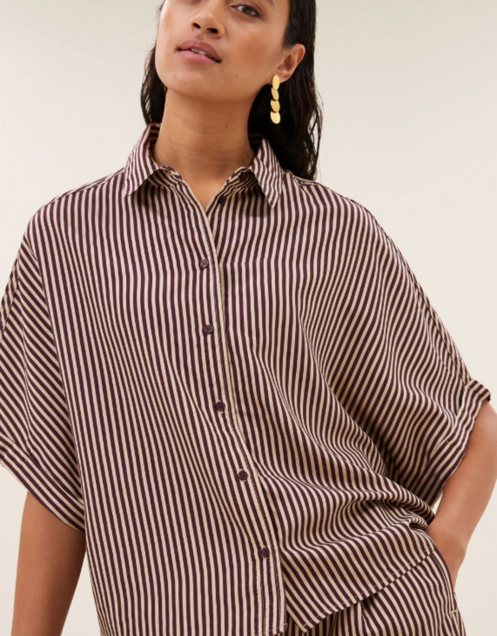 By Bar Sunny Stripe Blouse Burgundy
