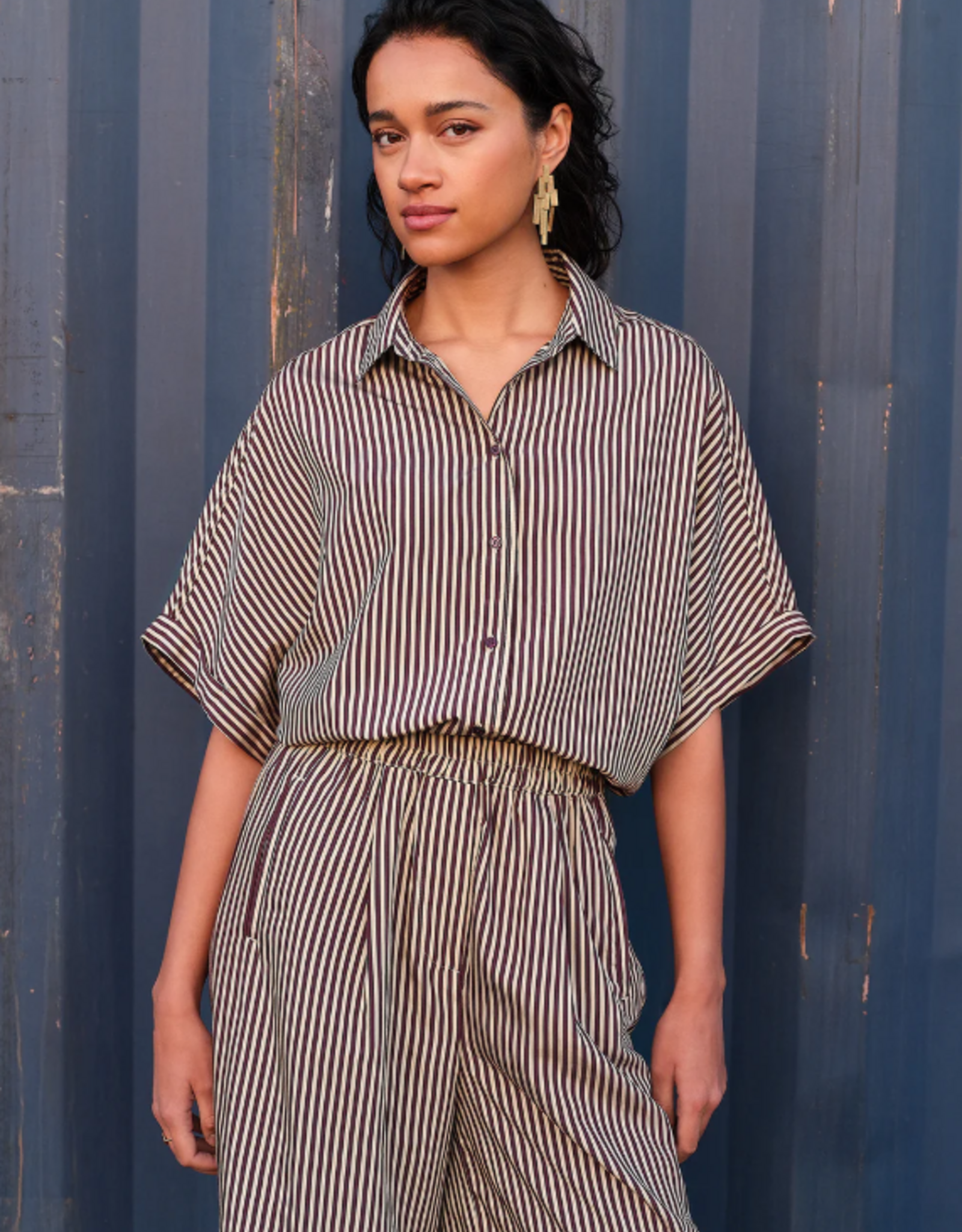 By Bar Sunny Stripe Blouse Burgundy