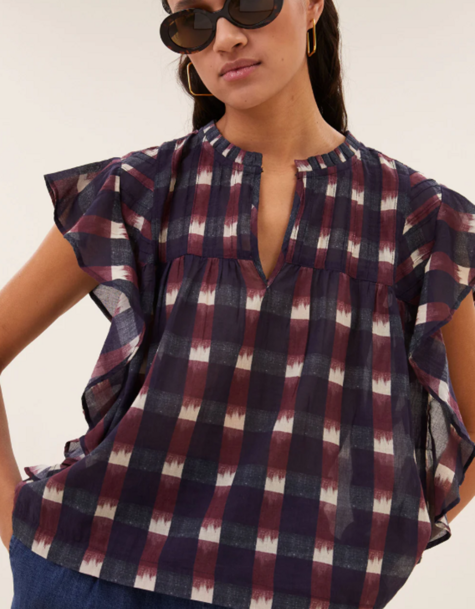 By Bar Danee Ikat Blouse Wine Print