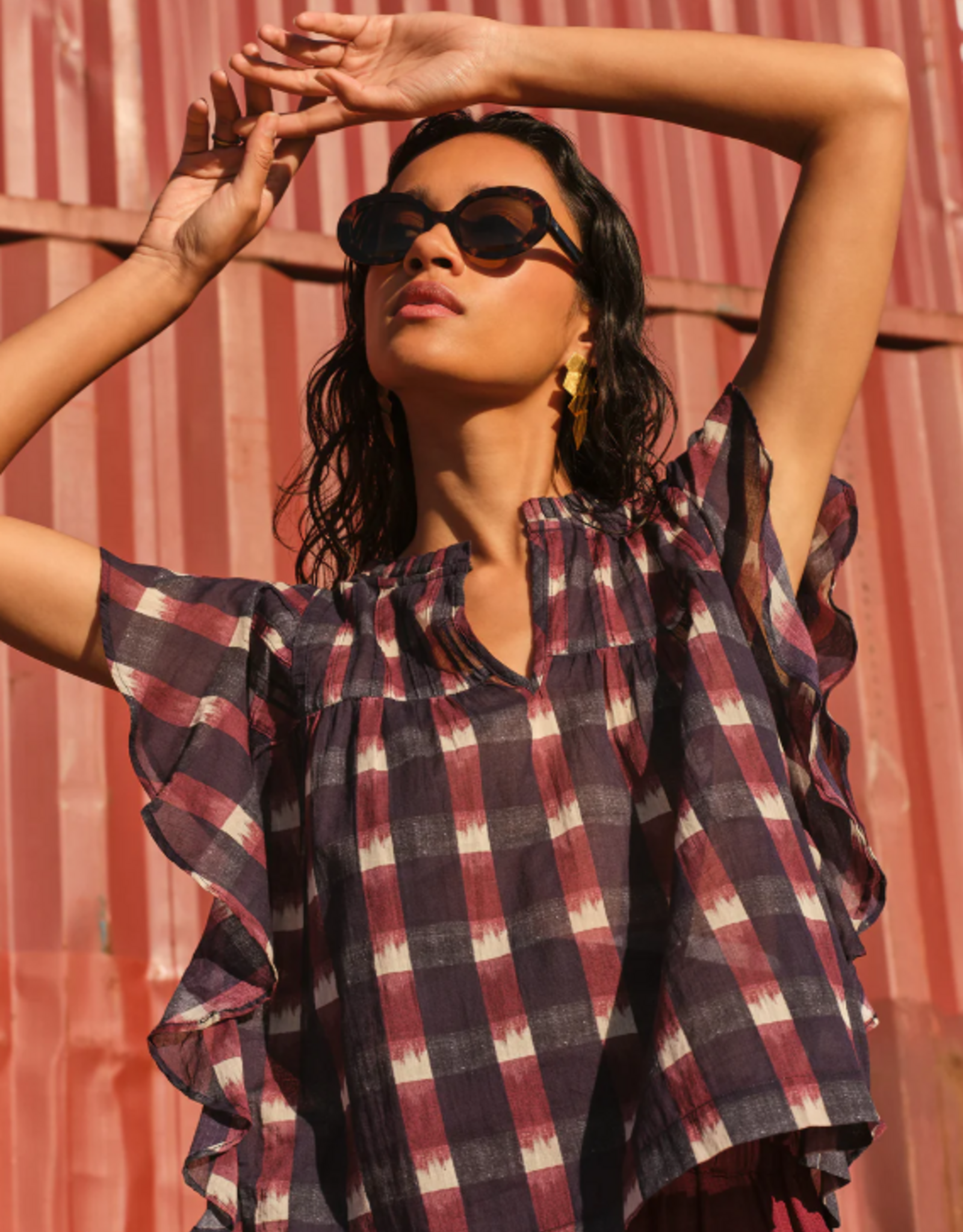 By Bar Danee Ikat Blouse Wine Print