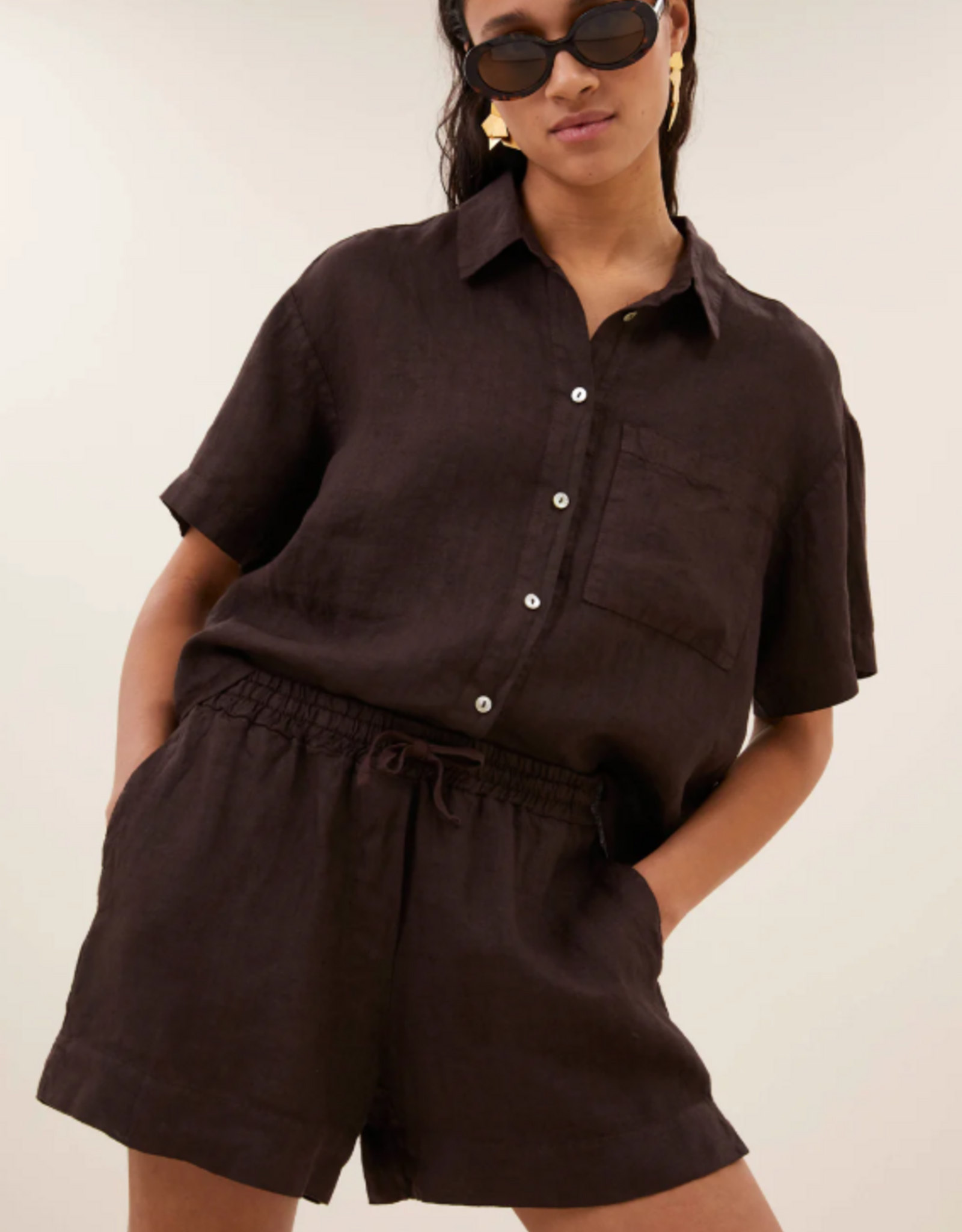 By Bar Mara Linen Blouse Espresso