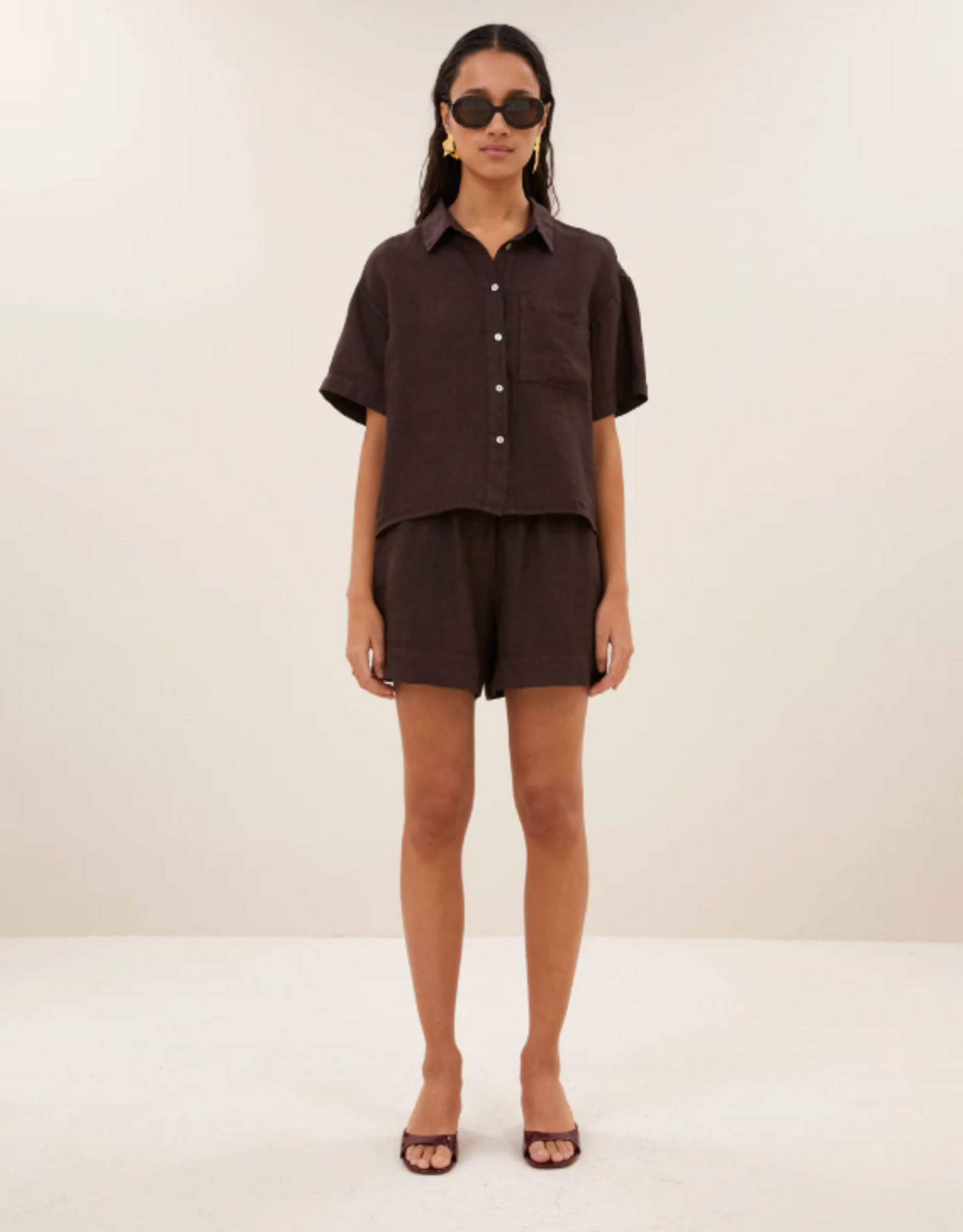 By Bar Mara Linen Blouse Espresso