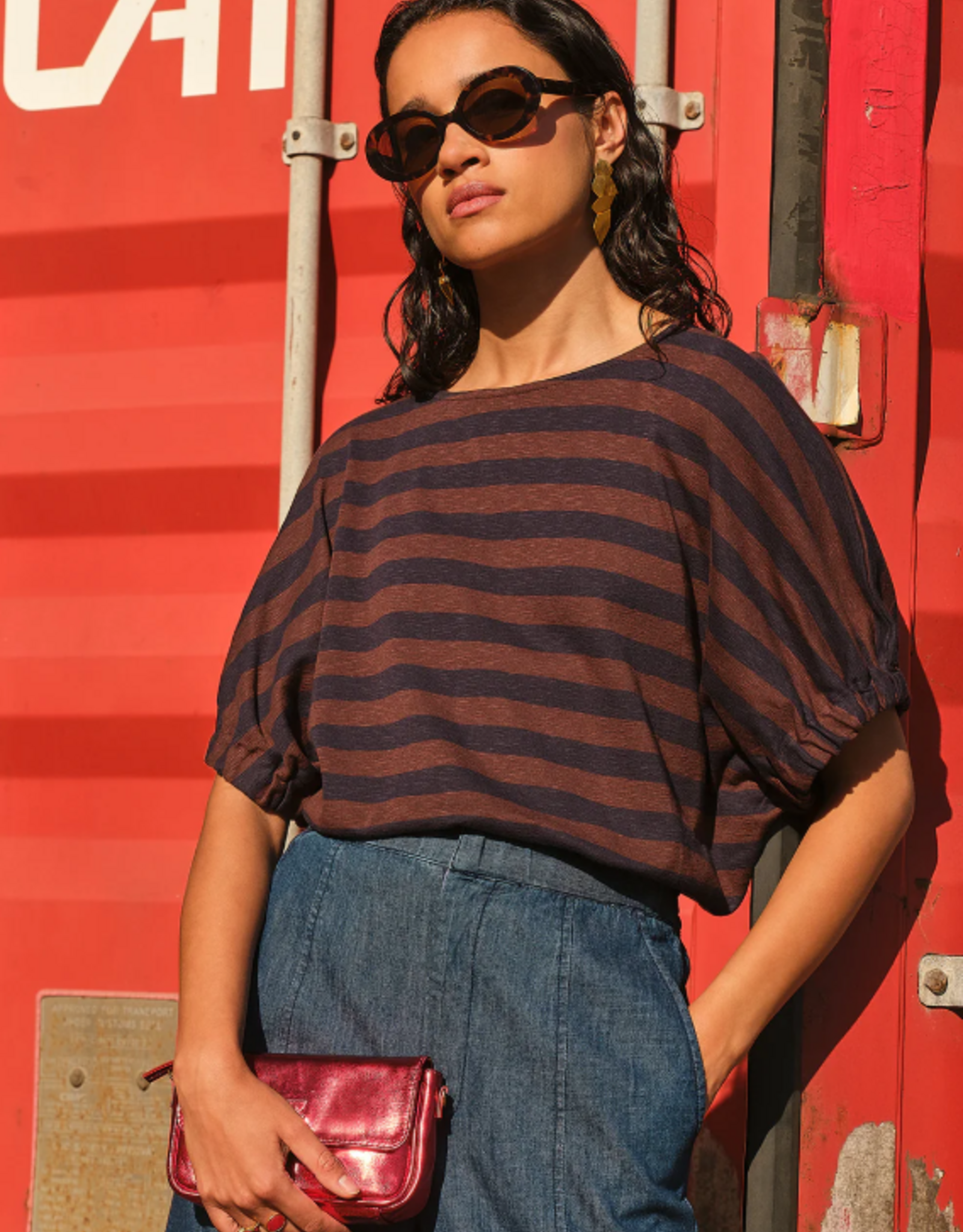 By Bar Merle Big Stripe Top Coffee Bean