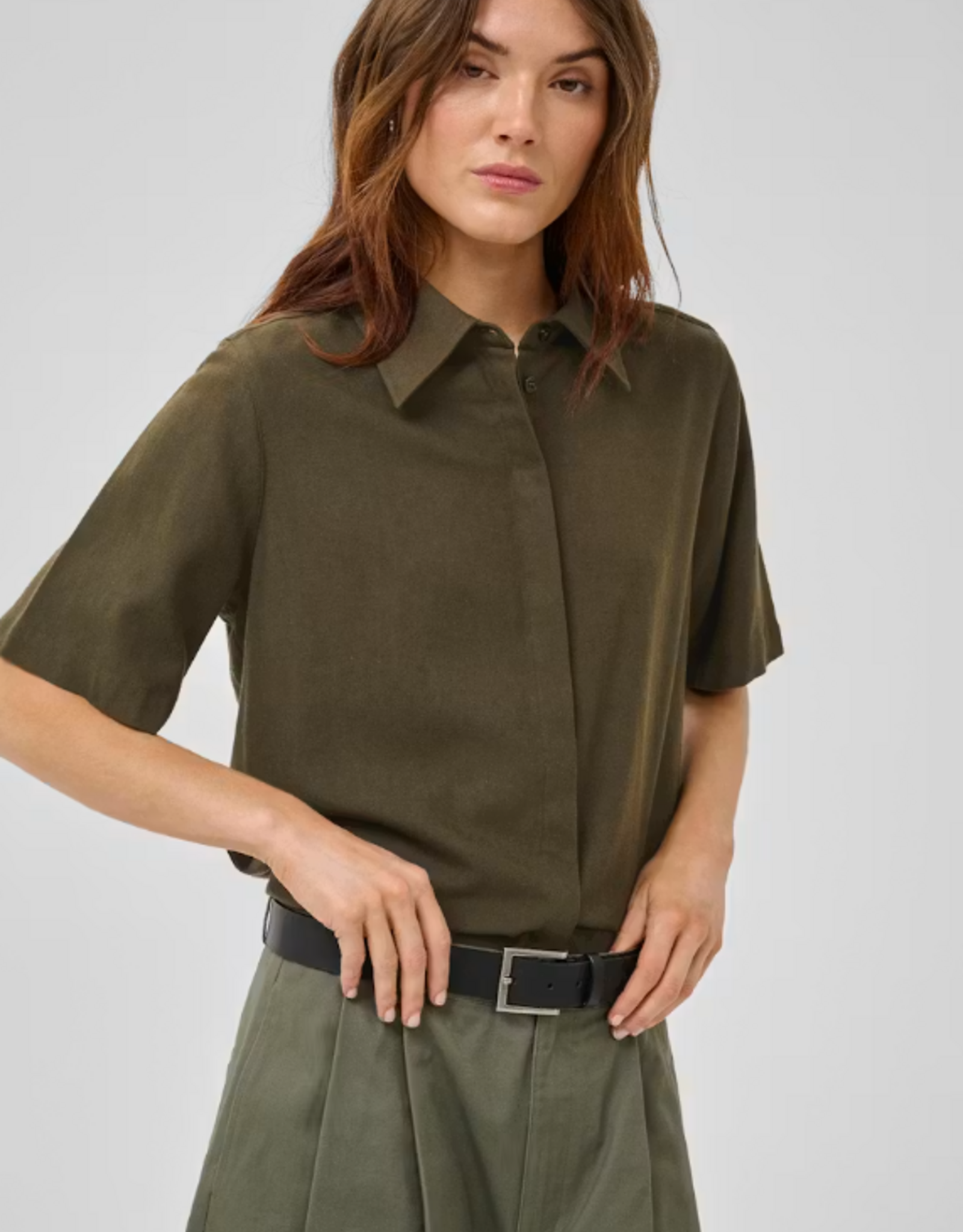 My Essential Wardrobe Dias SS Boxy Shirt Forest Night