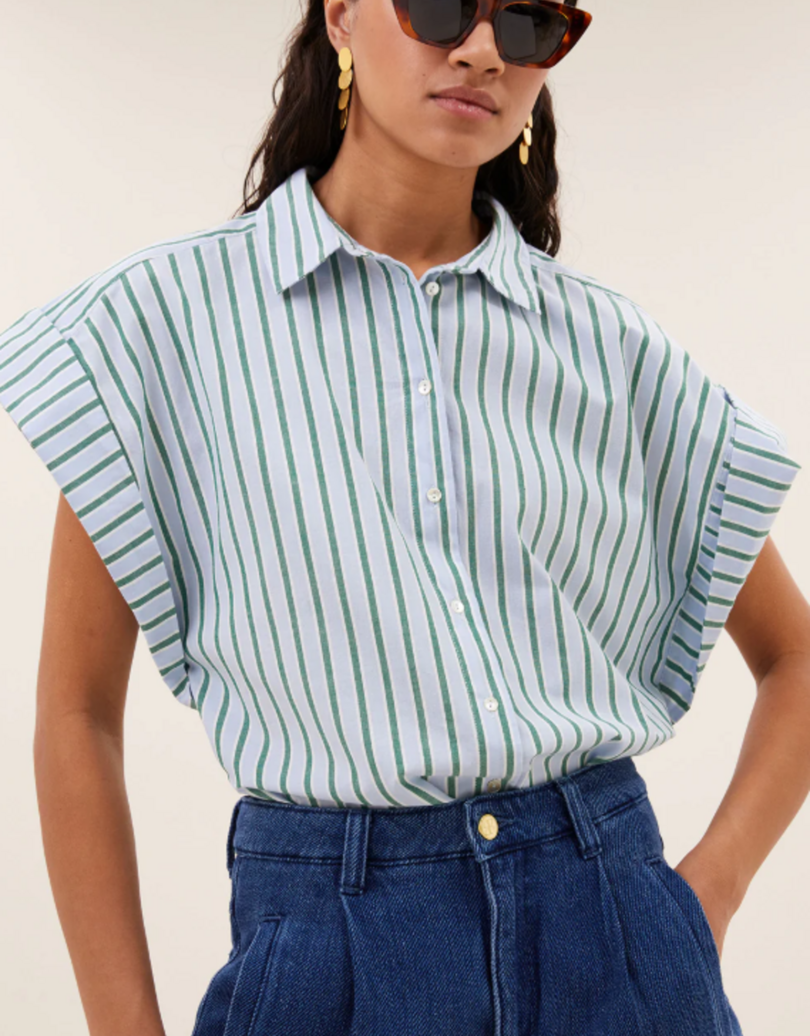 By Bar Pixie Sea Blouse Green Stripe