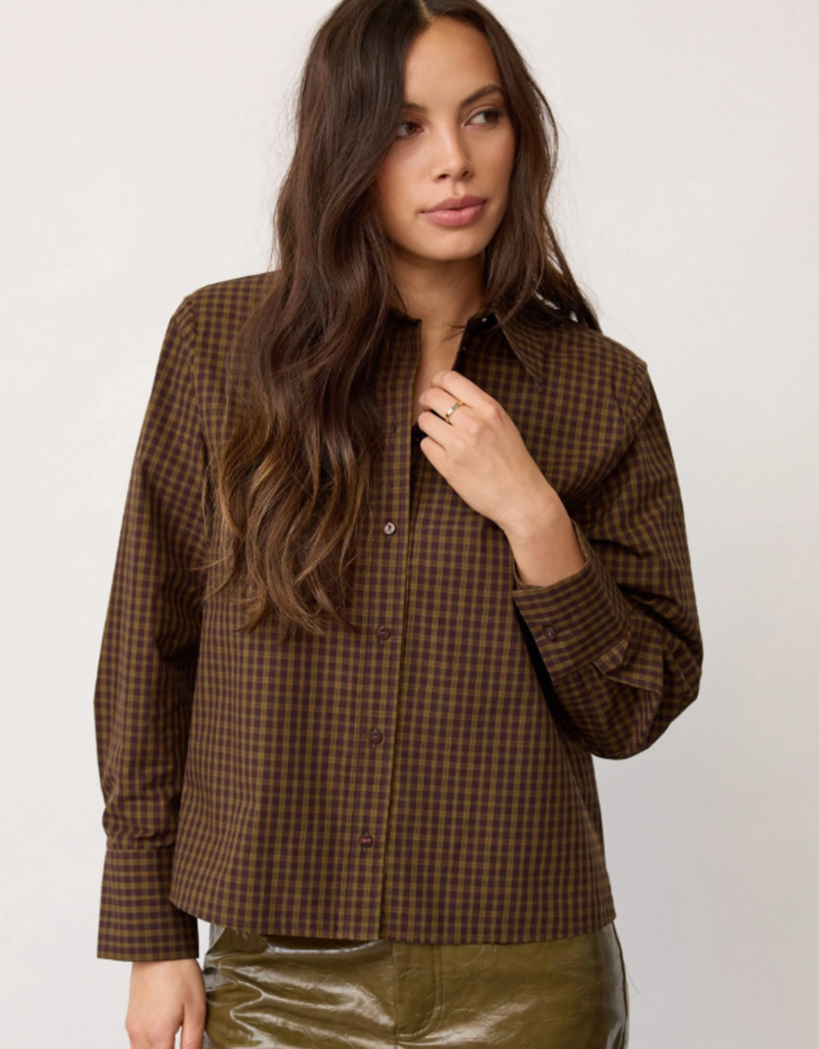 Co'Couture Teffa Padded Check Shirt Olive