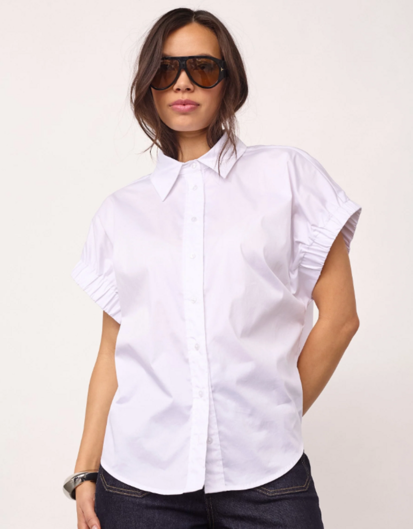 Co'Couture Poppy Elastic Cuff SS Shirt White