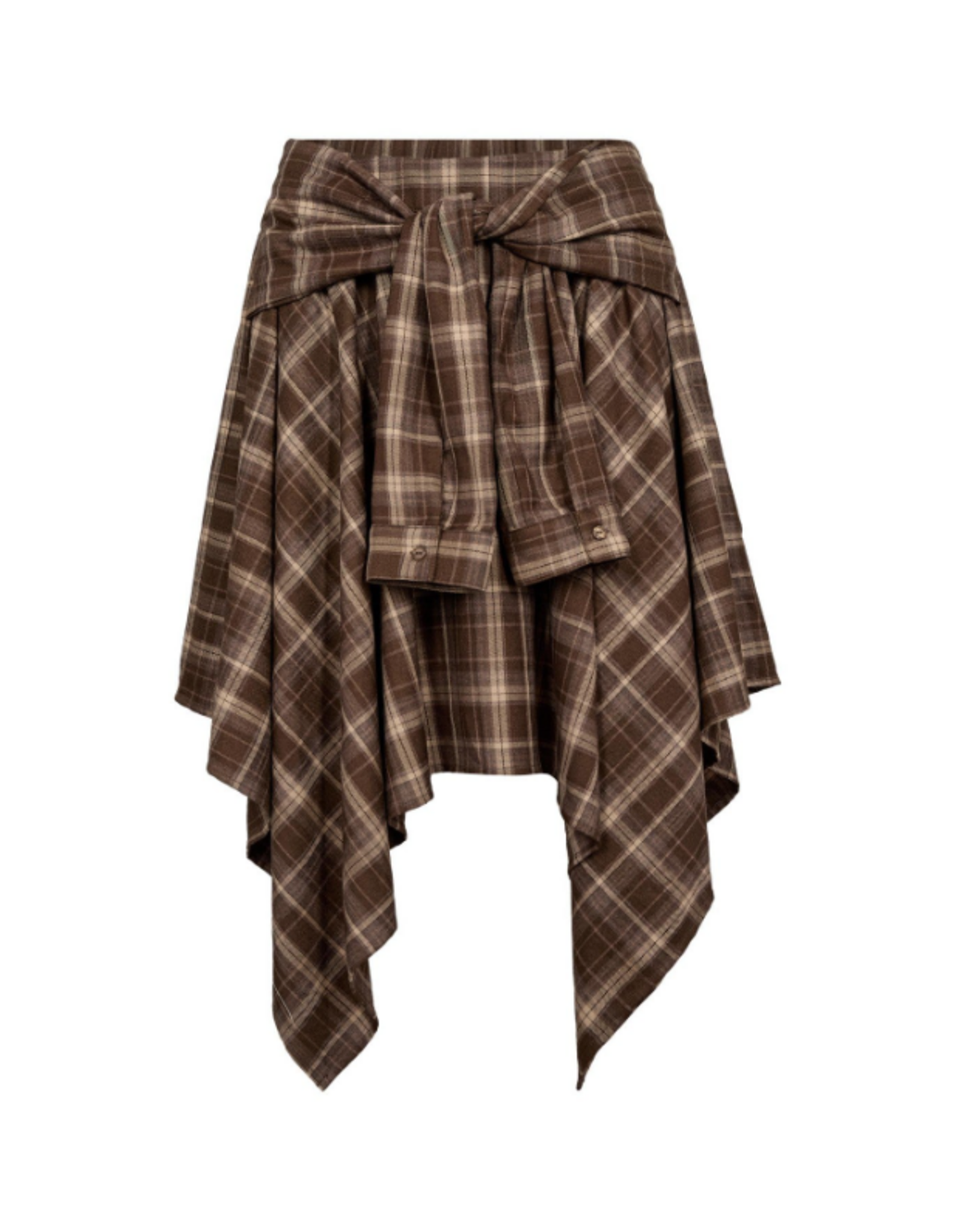 Co'Couture Dagny Check Tie Skirt Brown