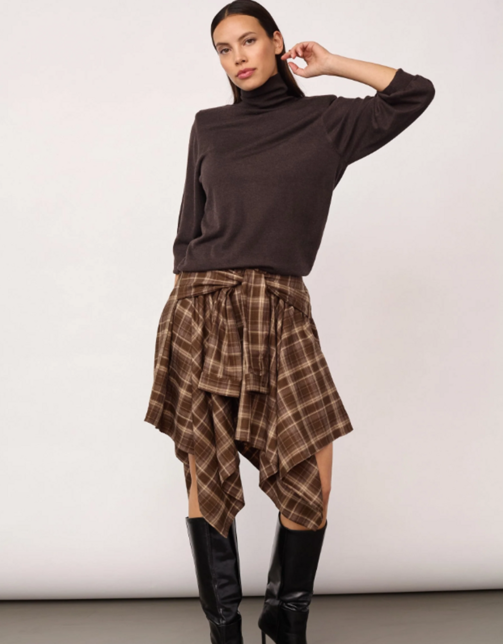 Co'Couture Dagny Check Tie Skirt Brown