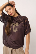 Co'Couture Trey Logo Lace Tee Dark Brown