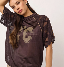 Co'Couture Trey Logo Lace Tee Dark Brown