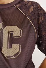 Co'Couture Trey Logo Lace Tee Dark Brown