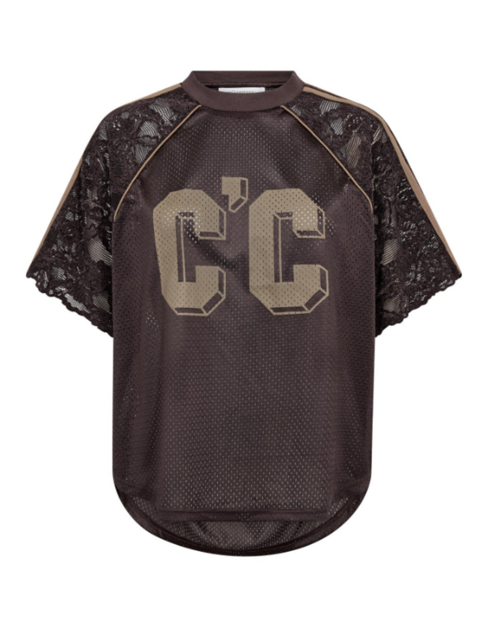 Co'Couture Trey Logo Lace Tee Dark Brown