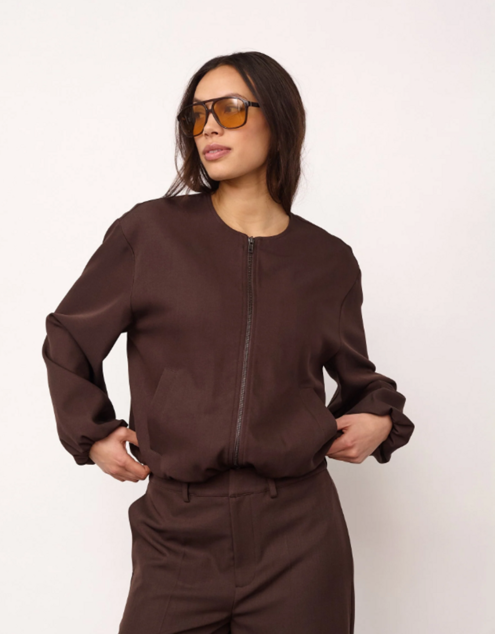 Co'Couture Luna Balloon Zip Jacket Dark Brown
