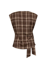 Co'Couture Dagny Check Pleat Top Brown