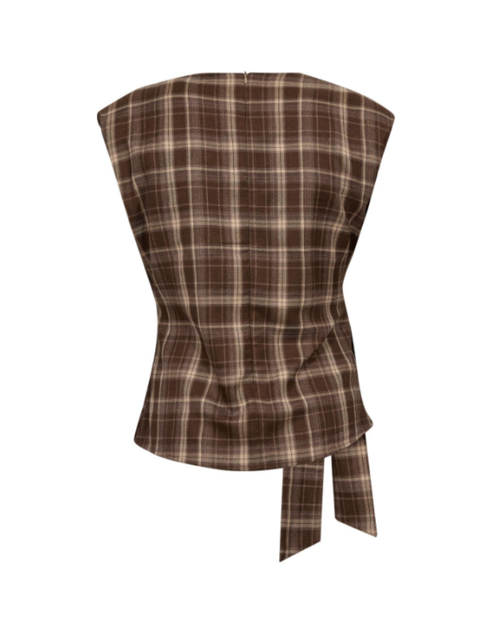 Co'Couture Dagny Check Pleat Top Brown