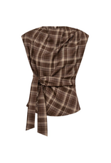 Co'Couture Dagny Check Pleat Top Brown