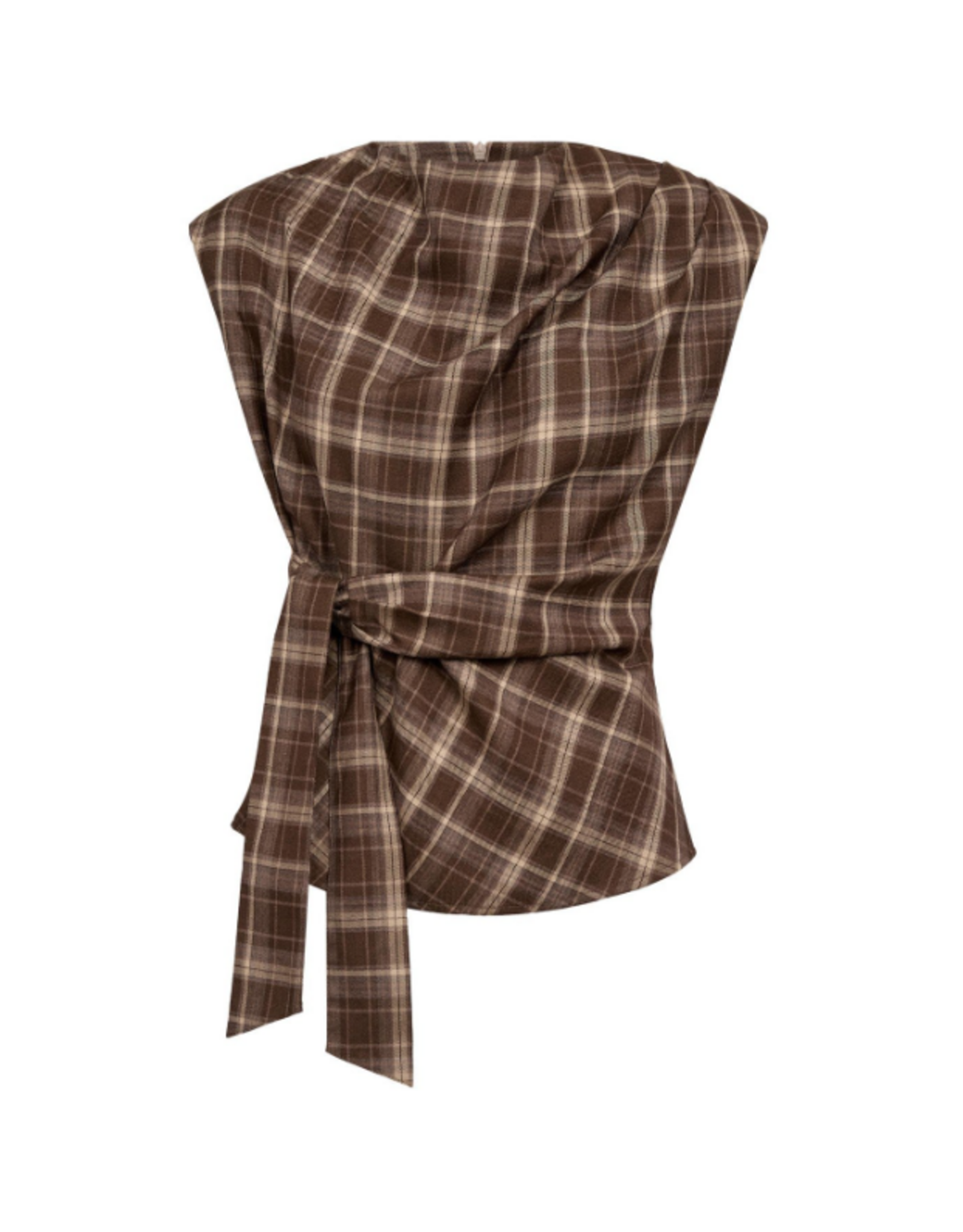 Co'Couture Dagny Check Pleat Top Brown