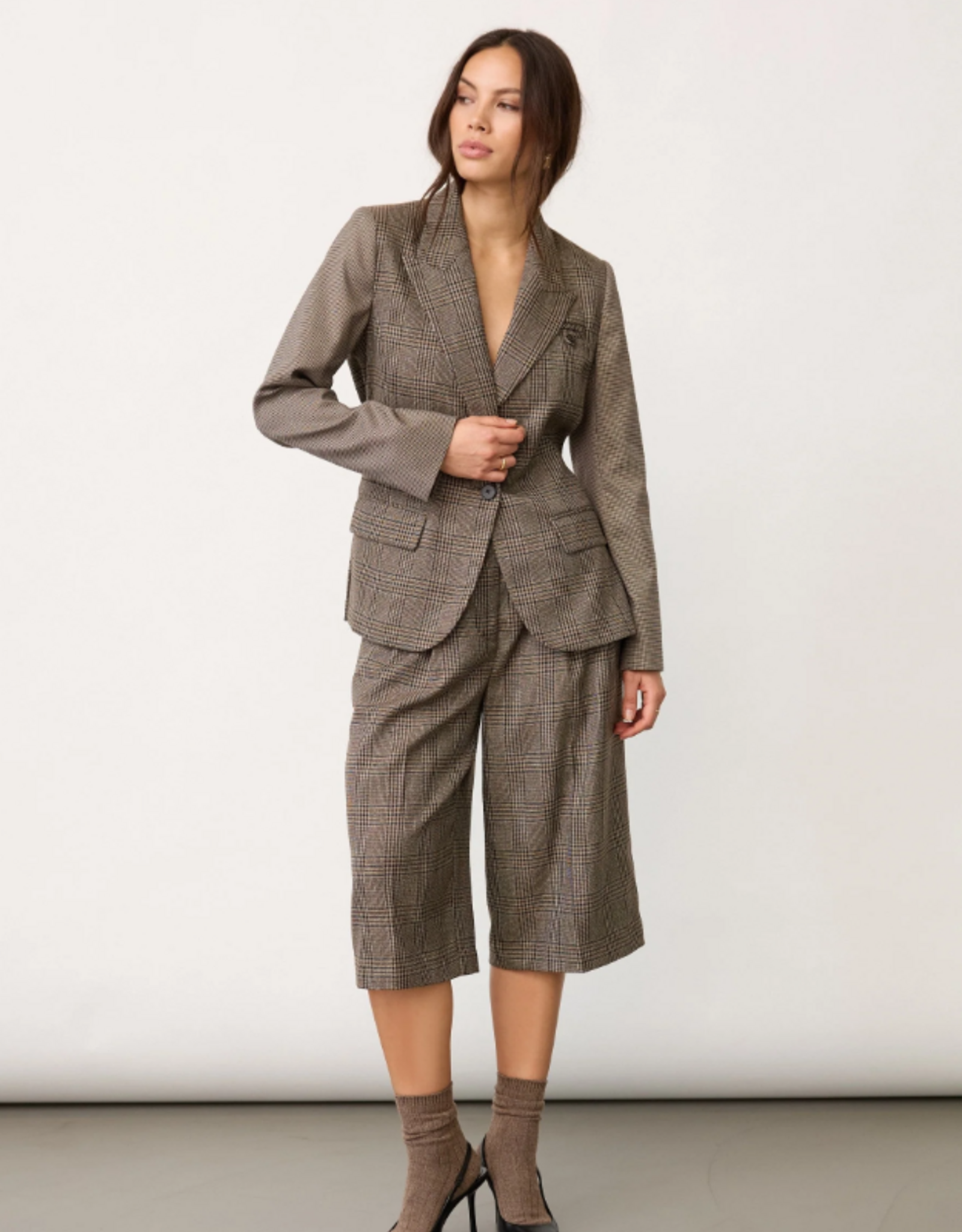 Co'Couture Veja Check Fitted Blazer Brown