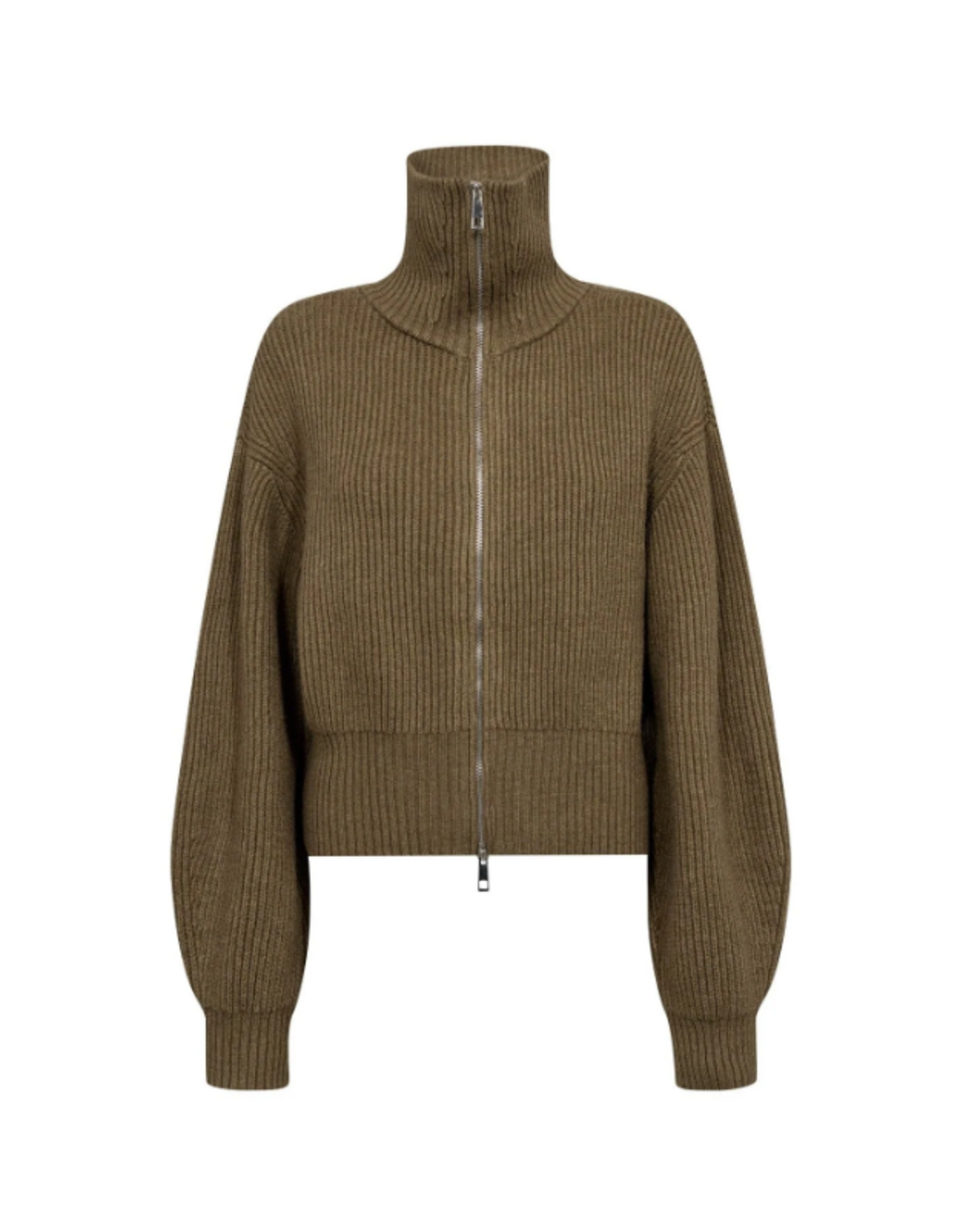 Co'Couture Row Zip Knit Cardigan Army