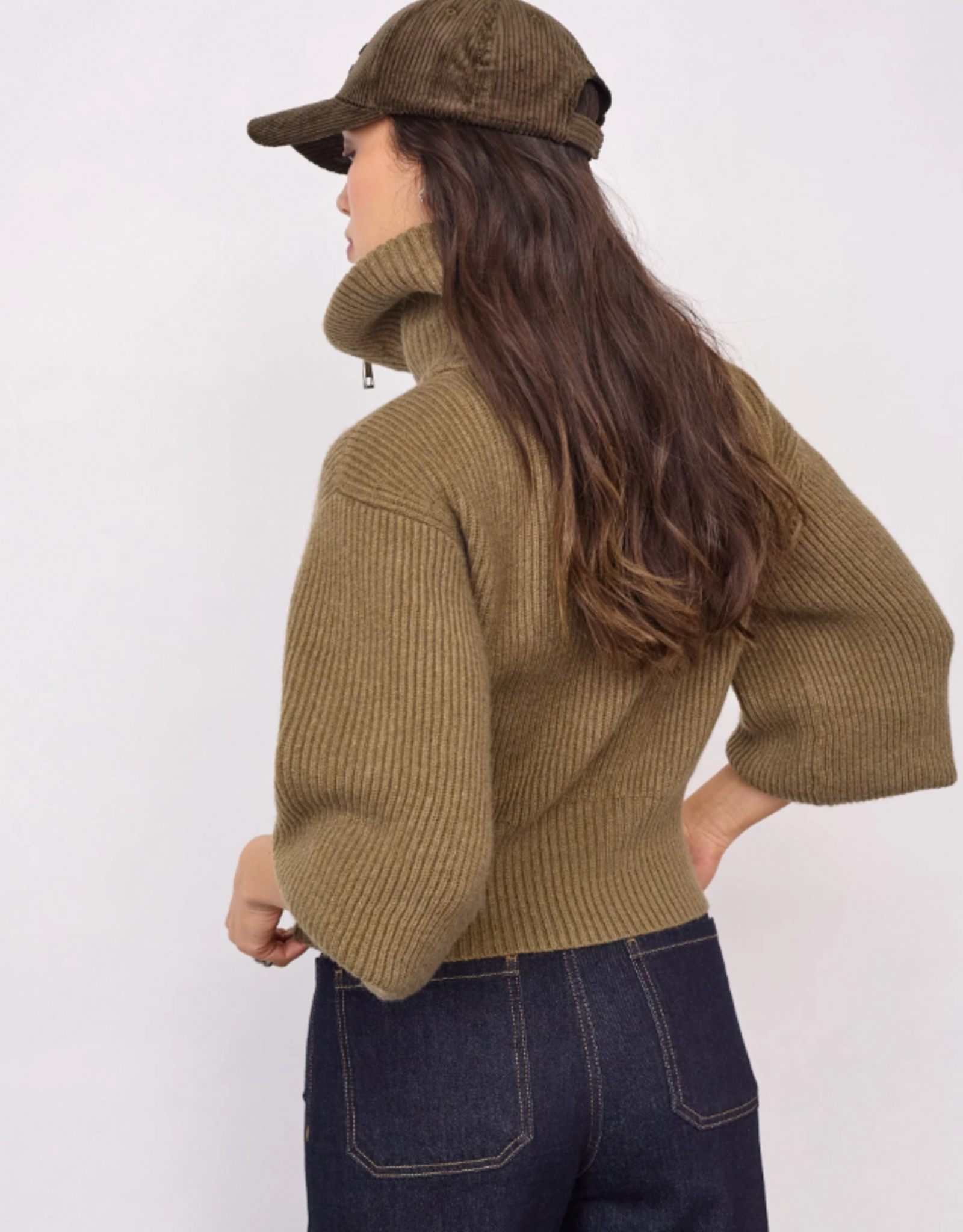 Co'Couture Row Zip Knit Cardigan Army