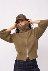 Co'Couture Row Zip Knit Cardigan Army