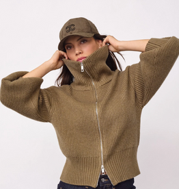 Co'Couture Row Zip Knit Cardigan Army
