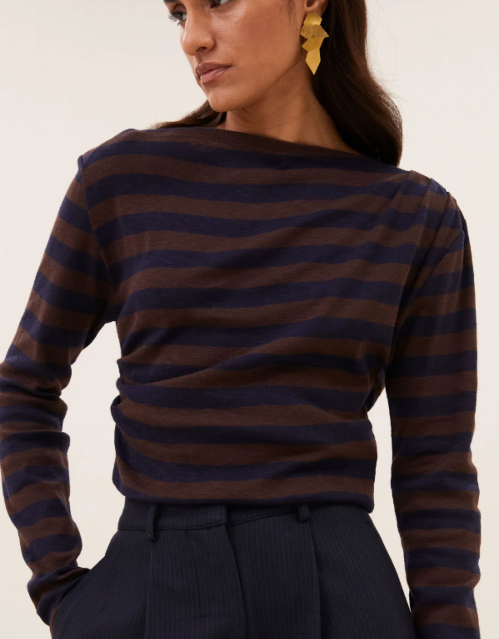 By Bar Leya Big Stripe Top Coffee Bean