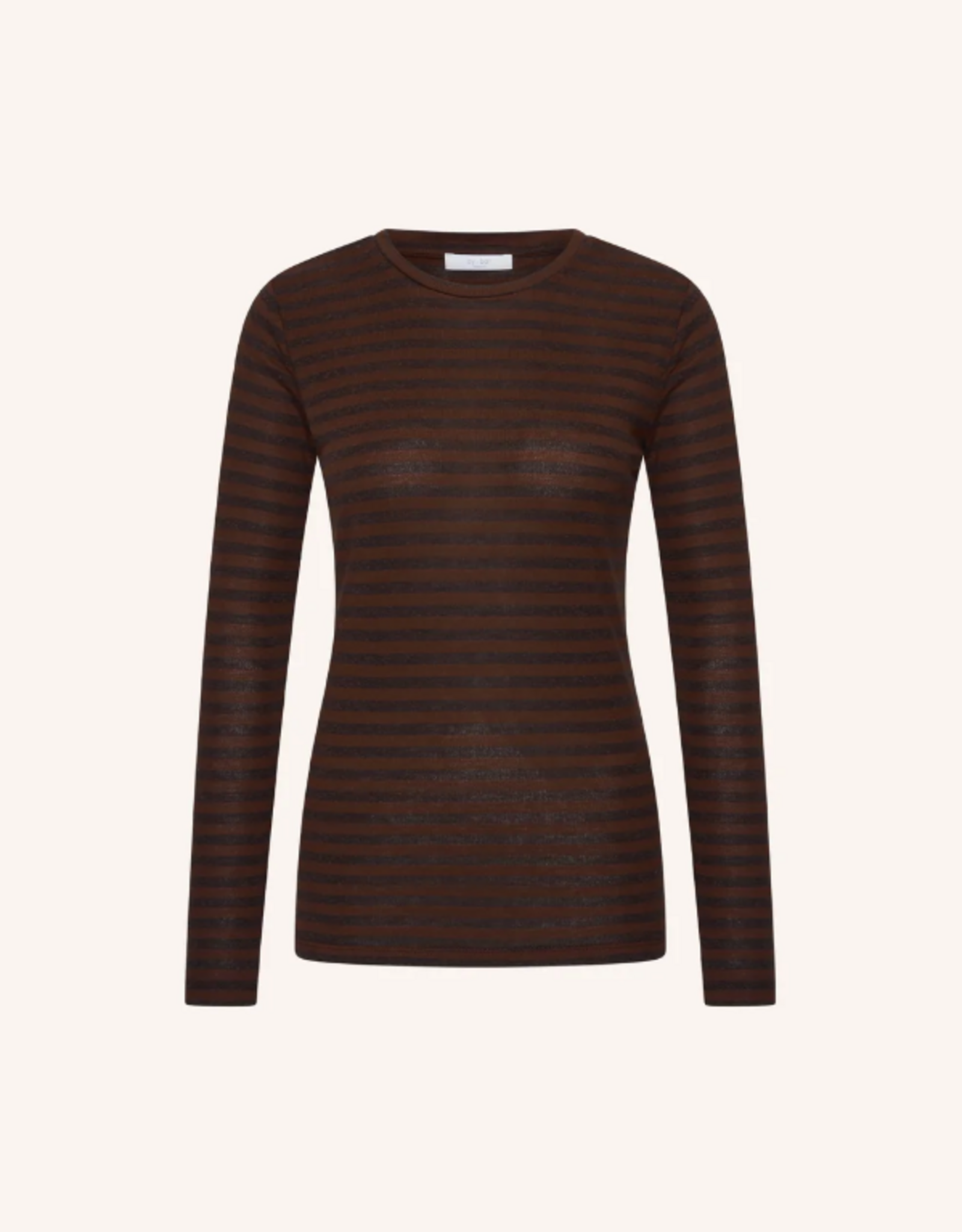 By Bar Basic LS Melange Stripe Top Coffee Bean