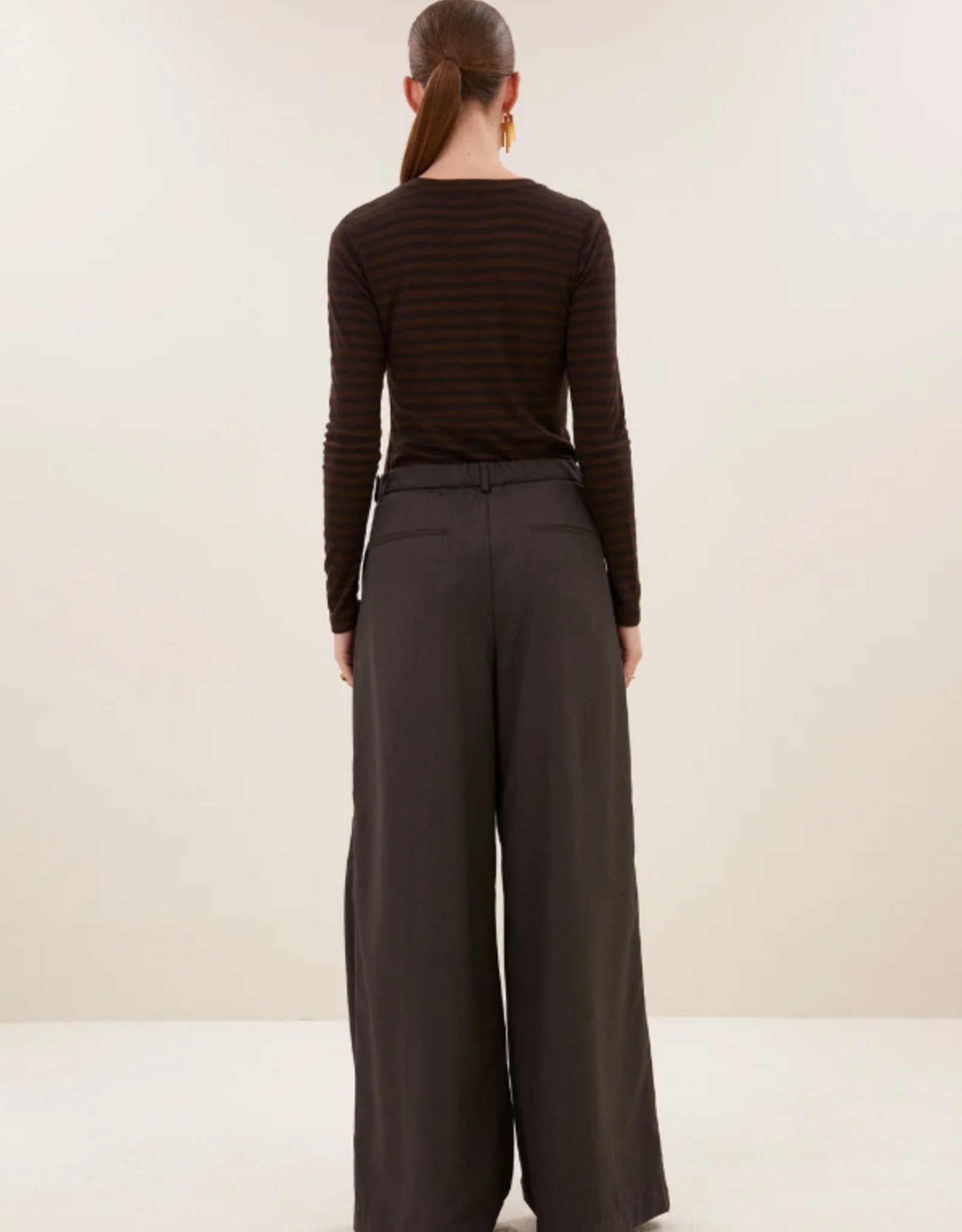 By Bar Basic LS Melange Stripe Top Coffee Bean