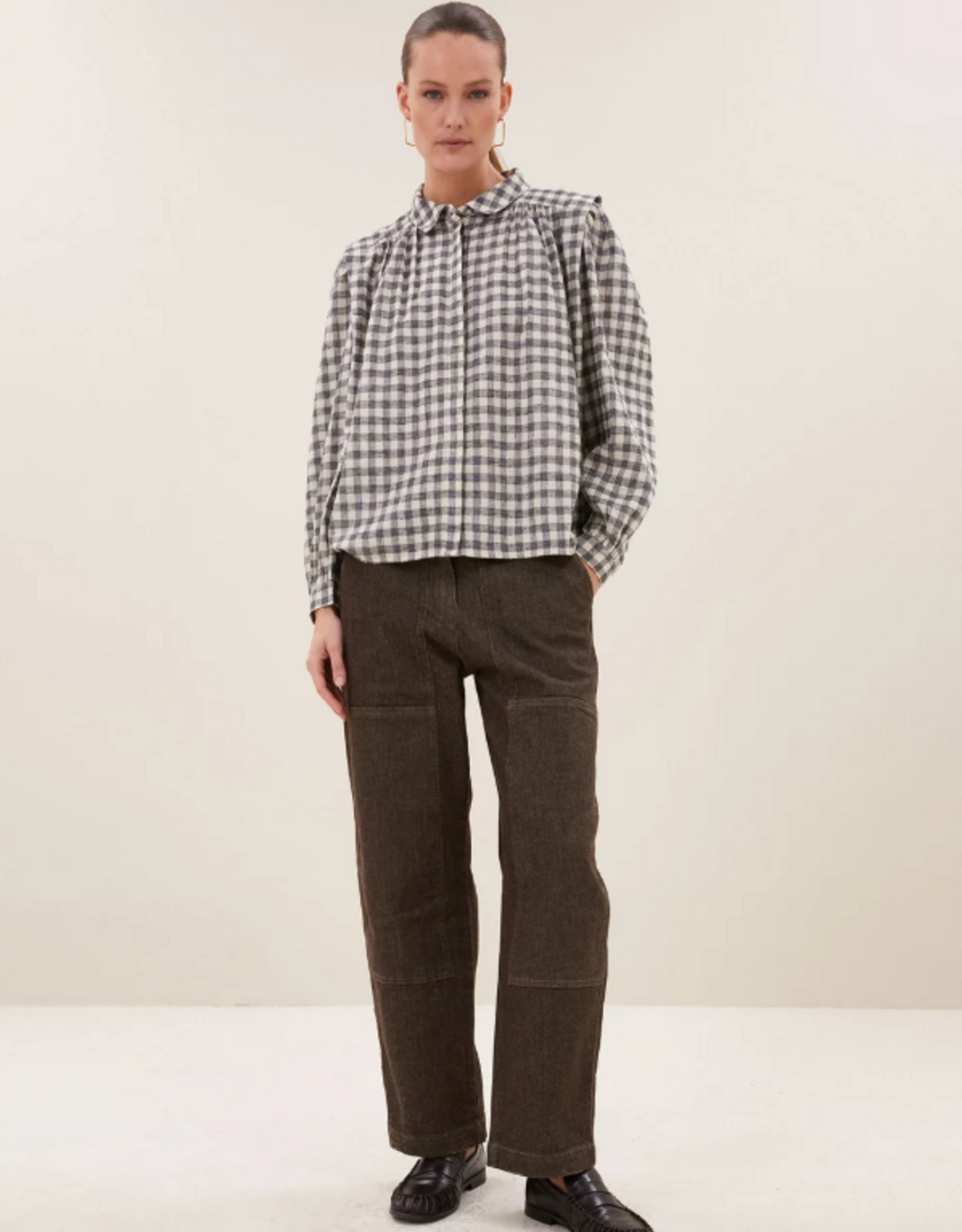 By Bar Maia Check Blouse Ash Grey