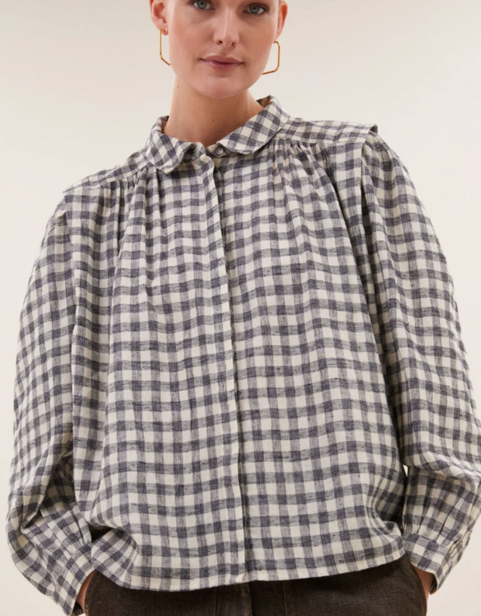 By Bar Maia Check Blouse Ash Grey