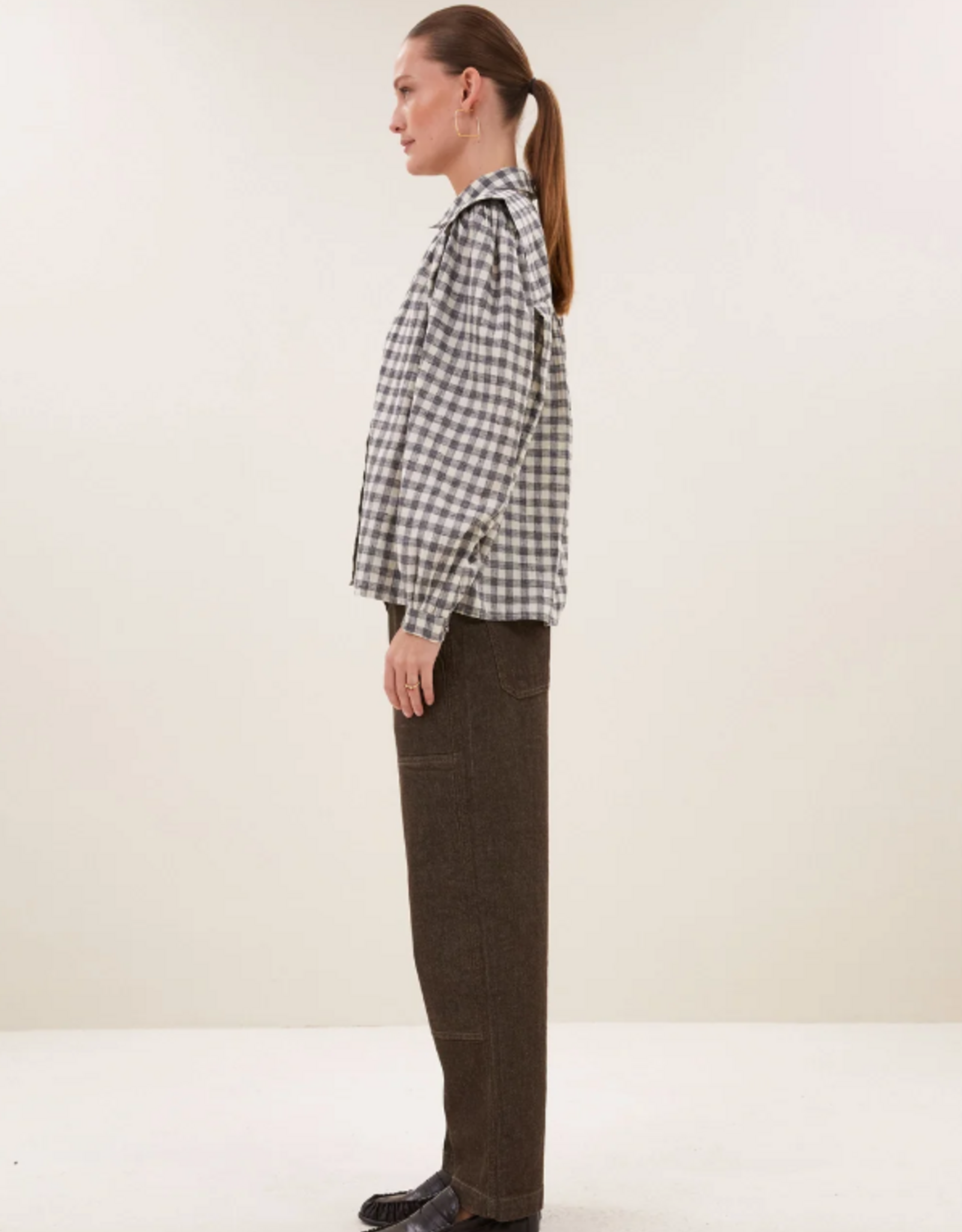 By Bar Maia Check Blouse Ash Grey