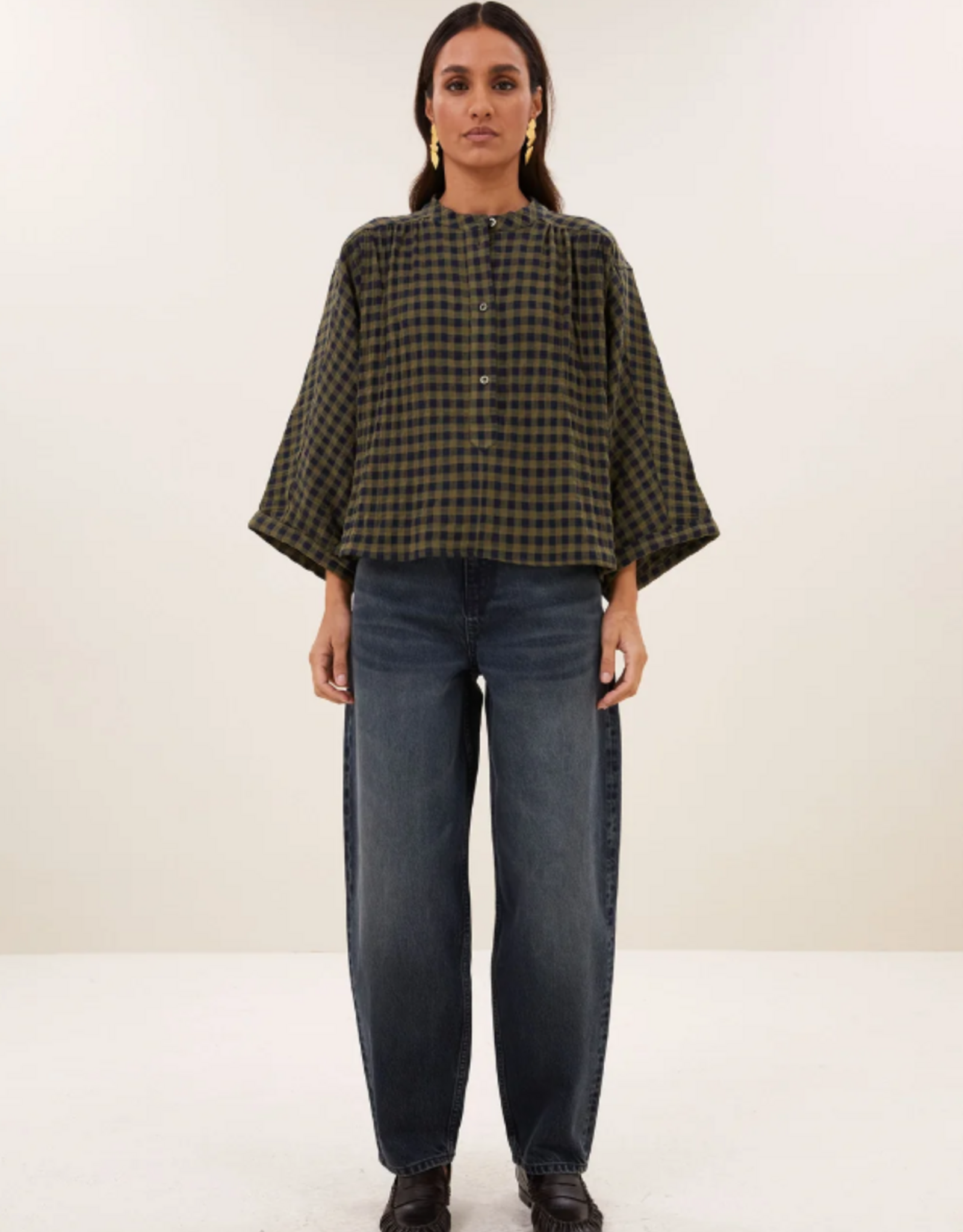 By Bar Jess Blouse Olive Check