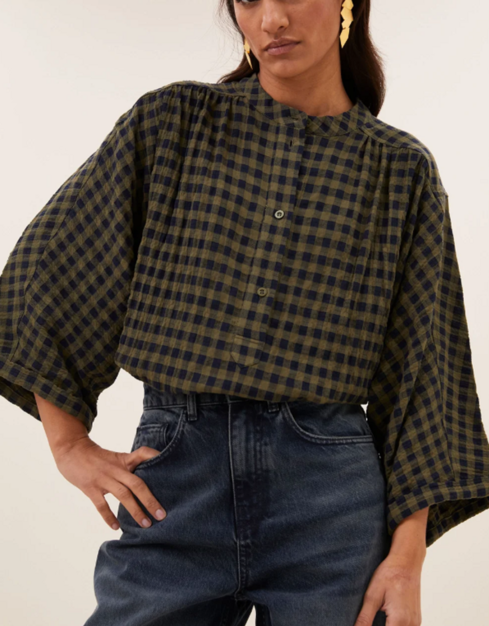 By Bar Jess Blouse Olive Check
