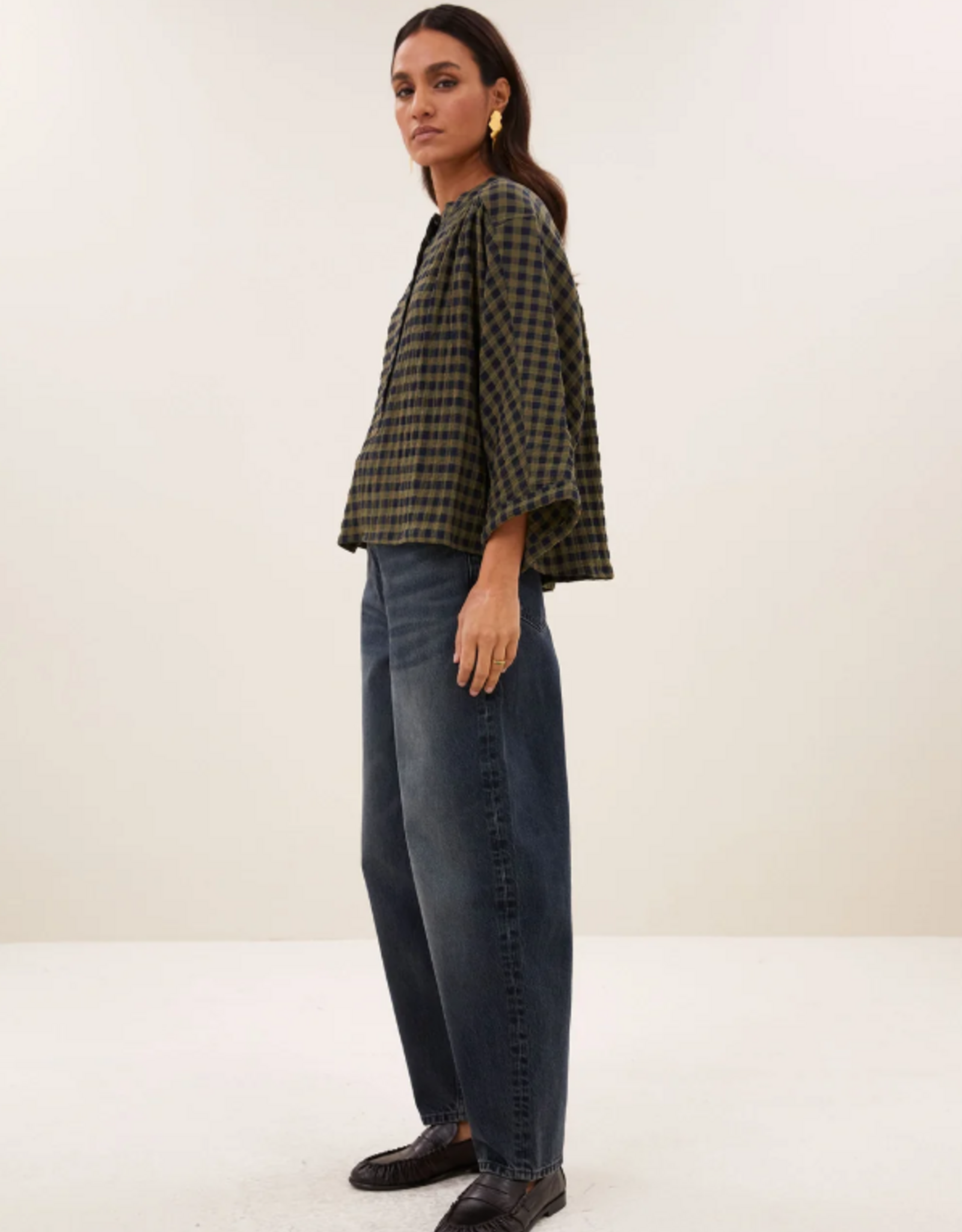 By Bar Jess Blouse Olive Check
