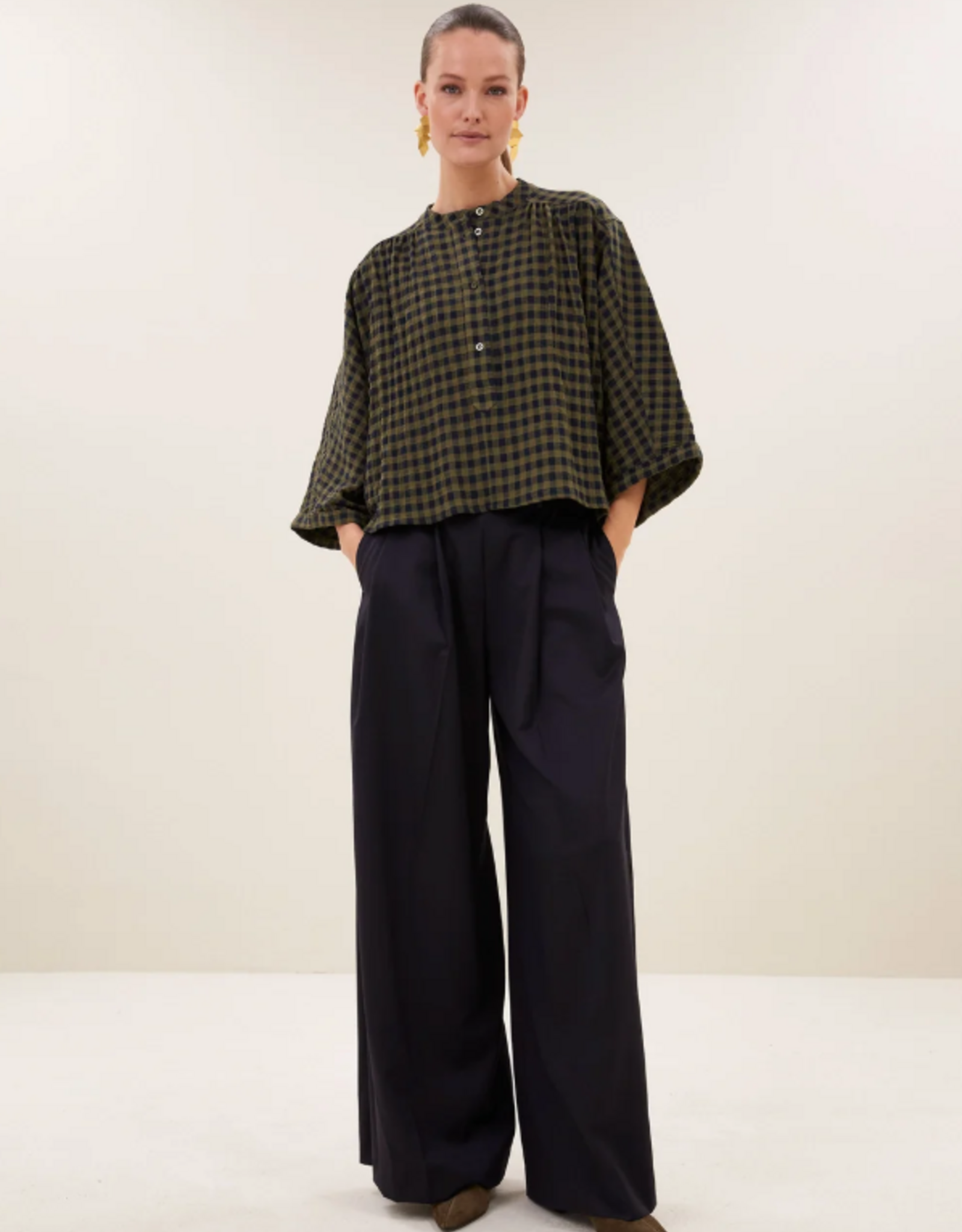 By Bar Jess Blouse Olive Check