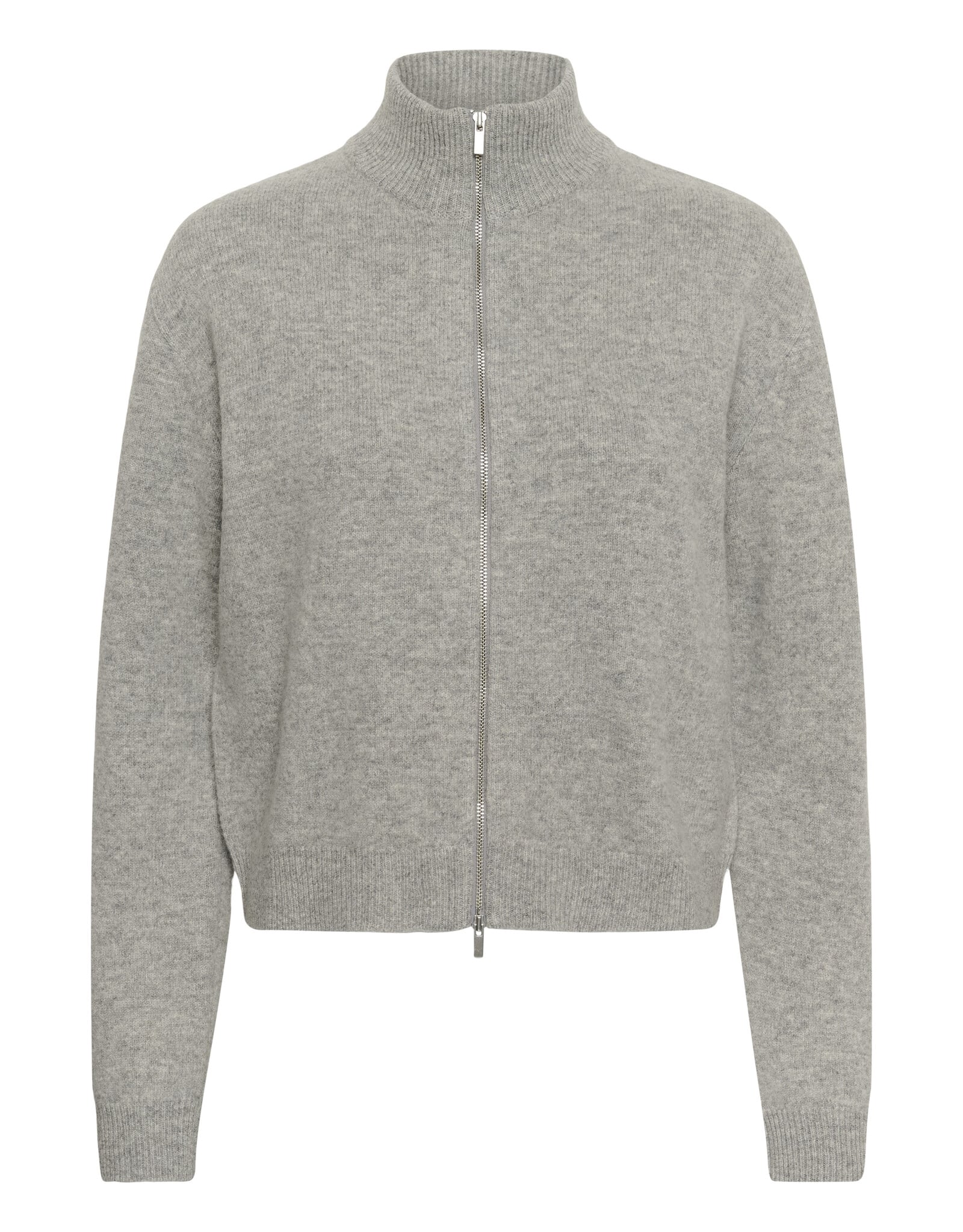 My Essential Wardrobe Tracy Knit Zip Cardigan Light Grey Melange