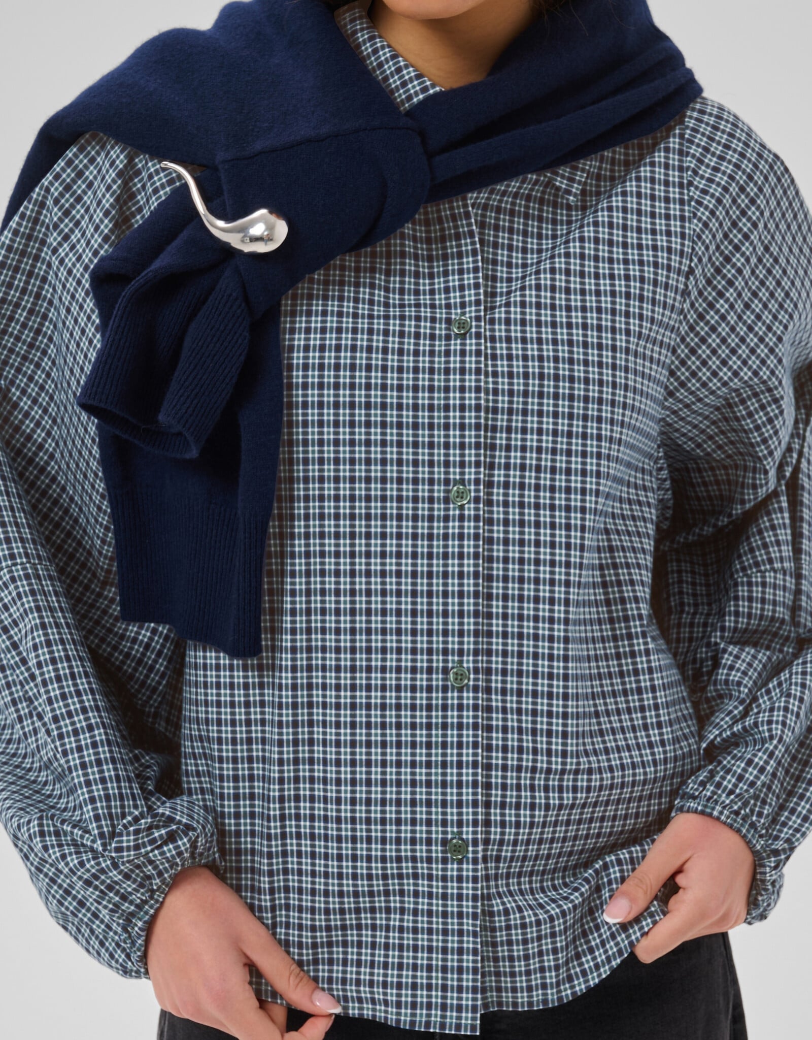 My Essential Wardrobe Ilse Balloon Sleeve Shirt Douglas Green