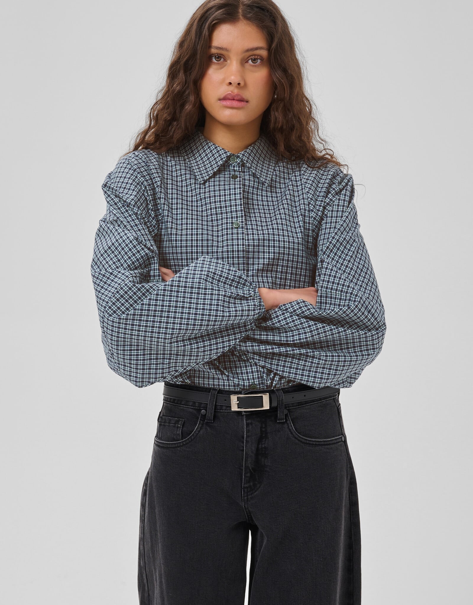 My Essential Wardrobe Ilse Balloon Sleeve Shirt Douglas Green