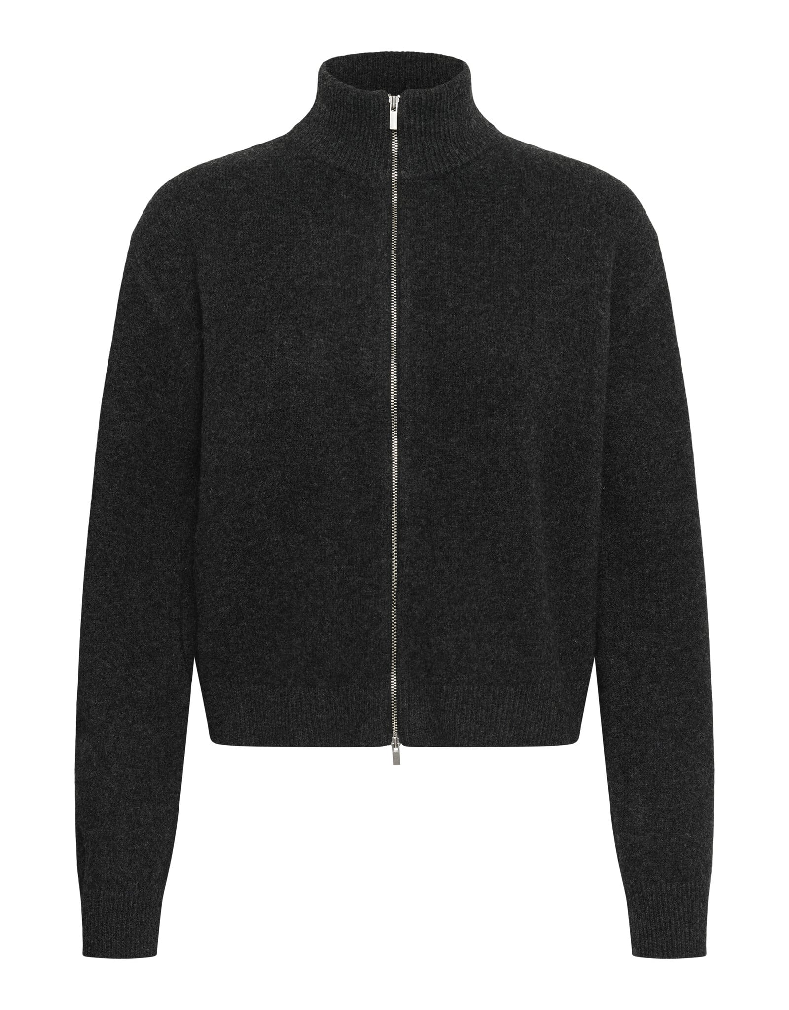 My Essential Wardrobe Tracy Knit Zip Cardigan Dark Grey Melange